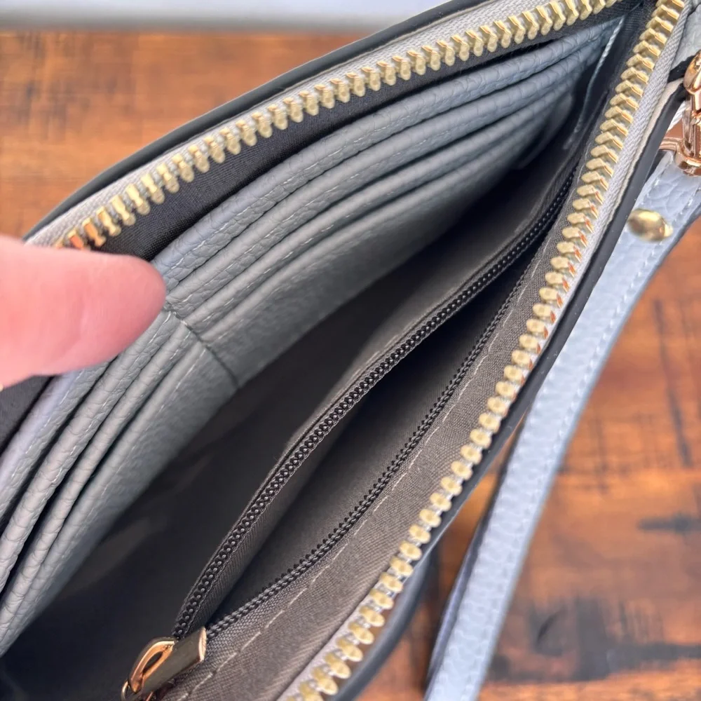 Vegan Leather Gray Wristlet Crossbody Bag